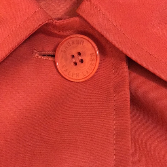 Ralph Lauren 3/4 length orange red lined trench with front slat pockets - Picture 8 of 10